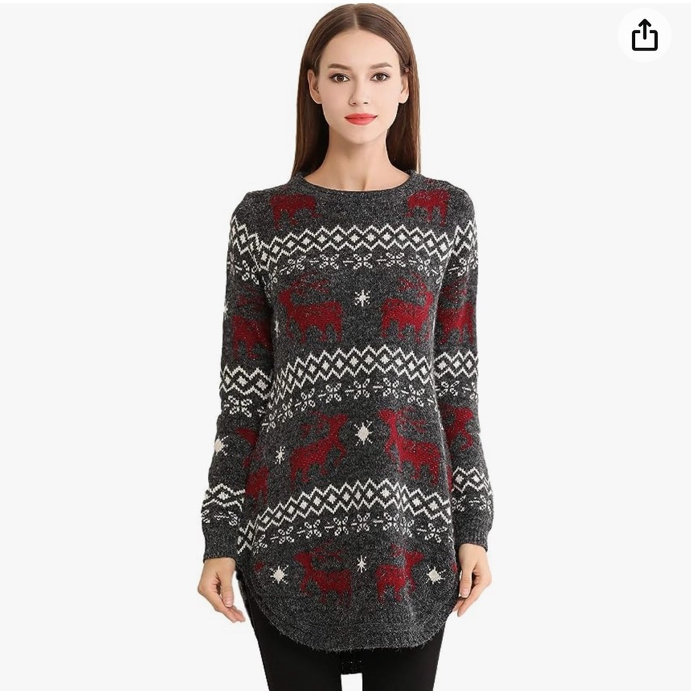 Women's Reindeer Snowflake Midi Christmas Pullover Sweater Jumper